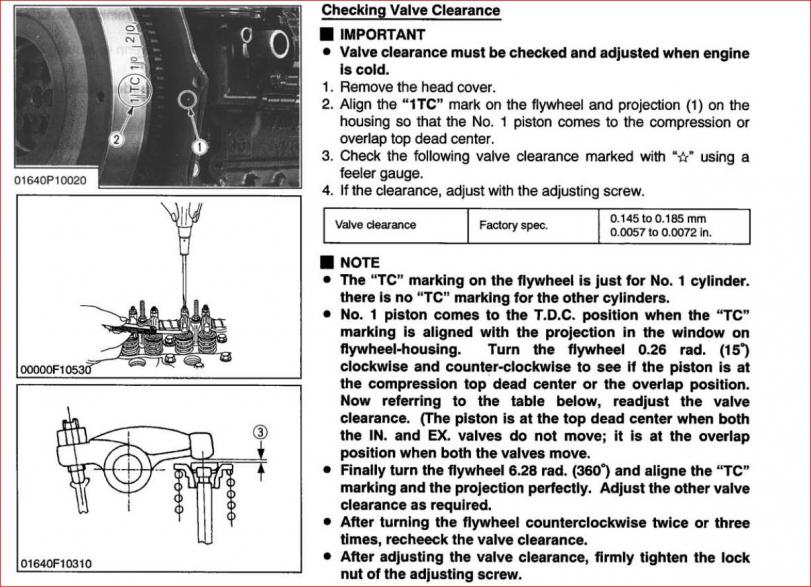 valve adjustment specification for 2002 BX22 D905 engine