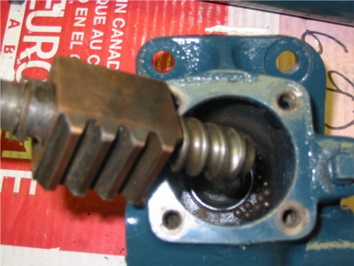 Blown Bearings A shot of failed bearings freely rolling around the inside of the steering box - the source of wobbly unresponsive steering.