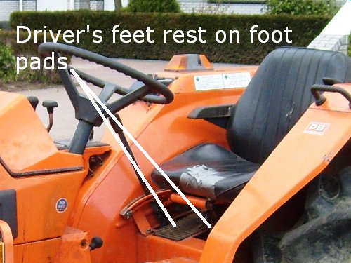 Feet on Foot Pads Driver's feet rest on foot pads that are normally under the seat.