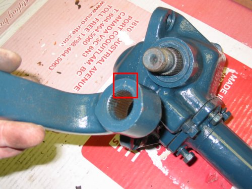 Steering box pitman arm alignment Pitman arm after removal from the box. We have highlighted the small alignment mark used when reinstalling the arm later.